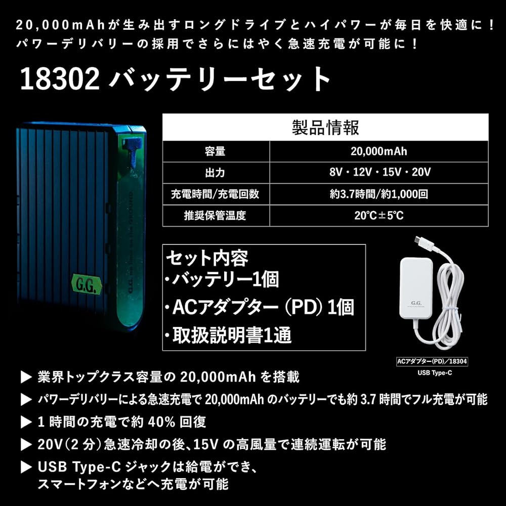Amazon.co.jp: [G.G.] 20V バッテリーセット 18302 ACアダプター